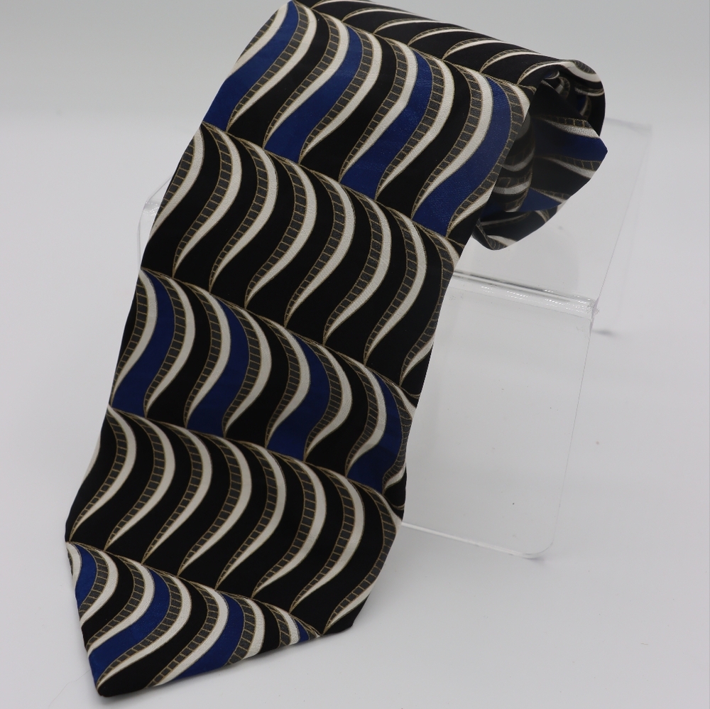 Geoffrey Beene silk stripe tie blue/black